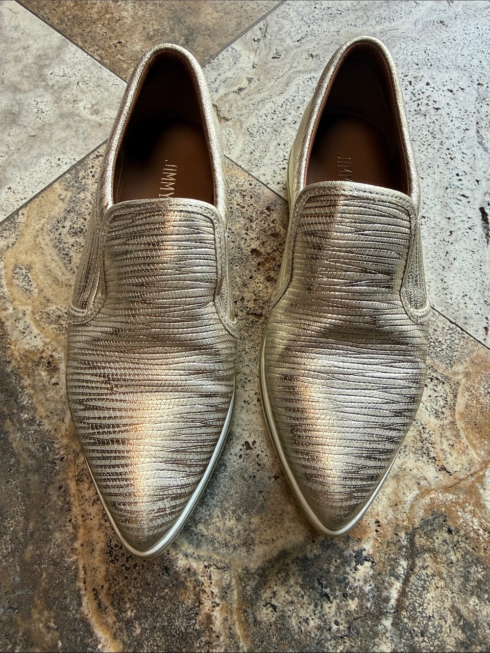 Jimmy Choo Metallic Silver Pointed Slip-On Loafers
